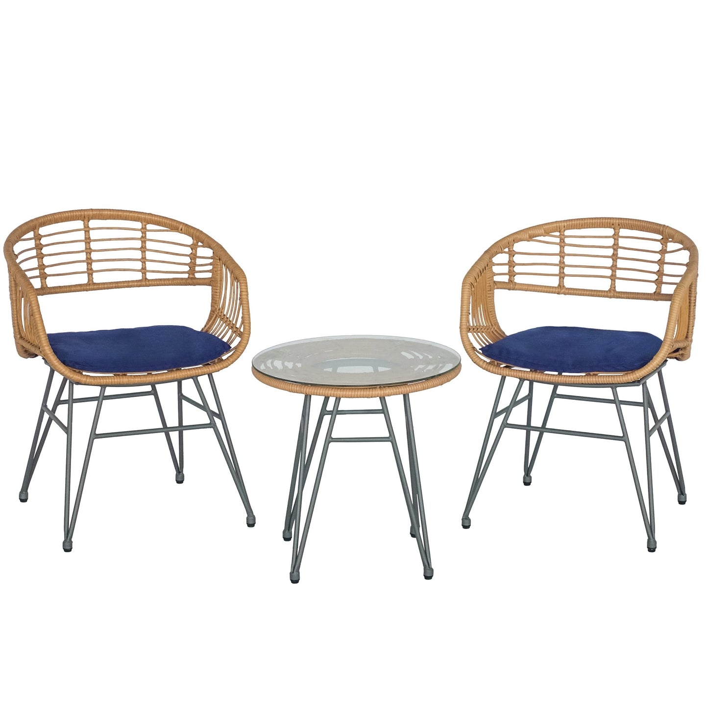 Set da 3 pezzi per mobili da esterno in vimini, da patio, da bistrot, con cuscini, per veranda, piscina, giardino - 21,2 L x 23,6 W x 31,5 H