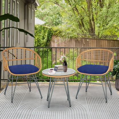 Set da 3 pezzi per mobili da esterno in vimini, da patio, da bistrot, con cuscini, per veranda, piscina, giardino - 21,2 L x 23,6 W x 31,5 H