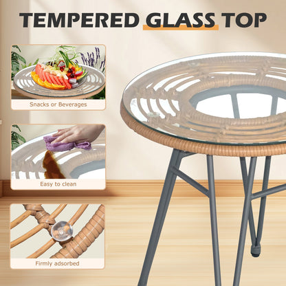 Set da 3 pezzi per mobili da esterno in vimini, da patio, da bistrot, con cuscini, per veranda, piscina, giardino - 21,2 L x 23,6 W x 31,5 H