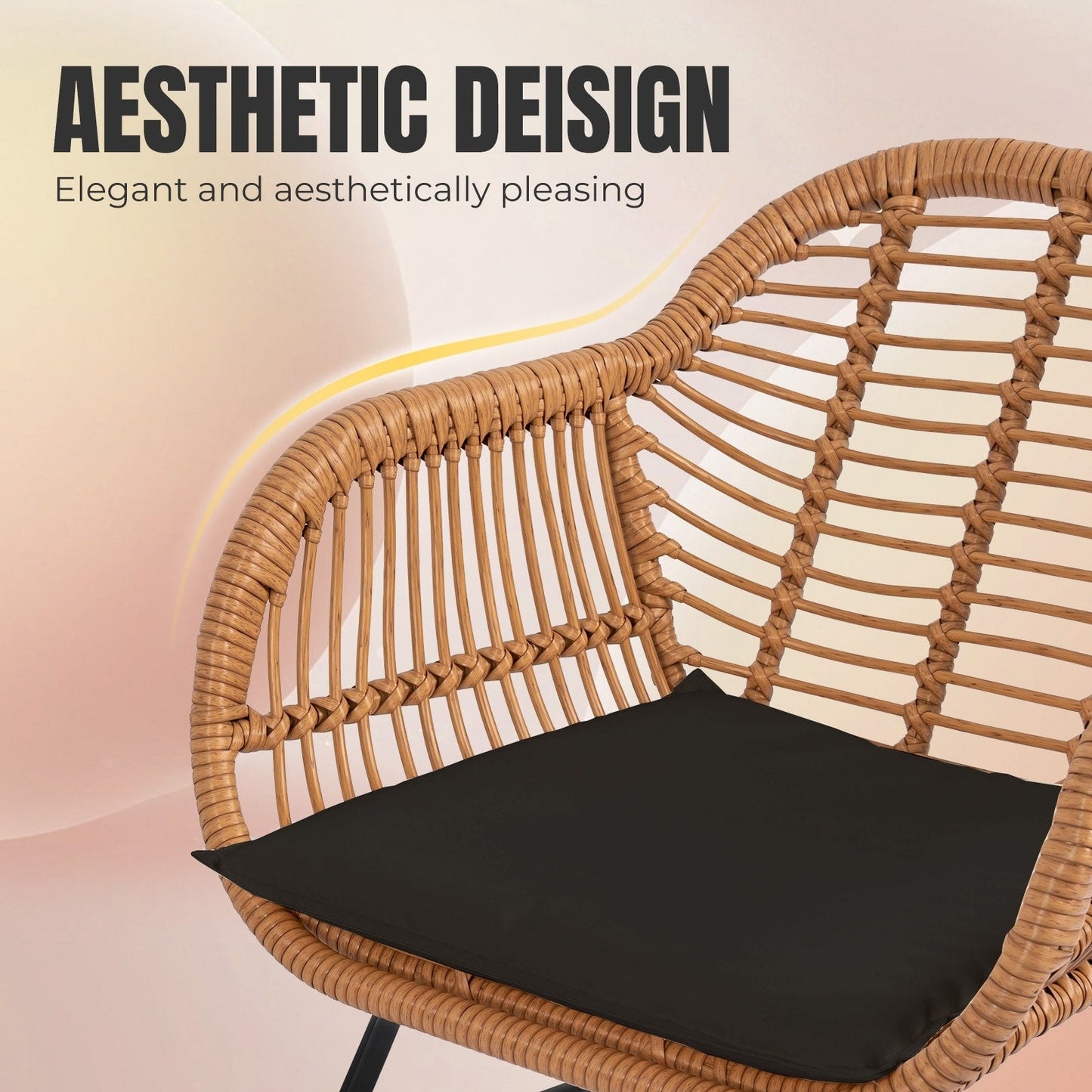 Set da 3 pezzi per mobili da esterno in vimini, da patio, da bistrot, con cuscini, per veranda, piscina, giardino - 21,2 L x 23,6 W x 31,5 H