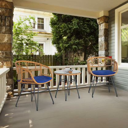 Set da 3 pezzi per mobili da esterno in vimini, da patio, da bistrot, con cuscini, per veranda, piscina, giardino - 21,2 L x 23,6 W x 31,5 H