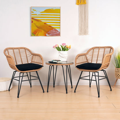 Set da 3 pezzi per mobili da esterno in vimini, da patio, da bistrot, con cuscini, per veranda, piscina, giardino - 21,2 L x 23,6 W x 31,5 H