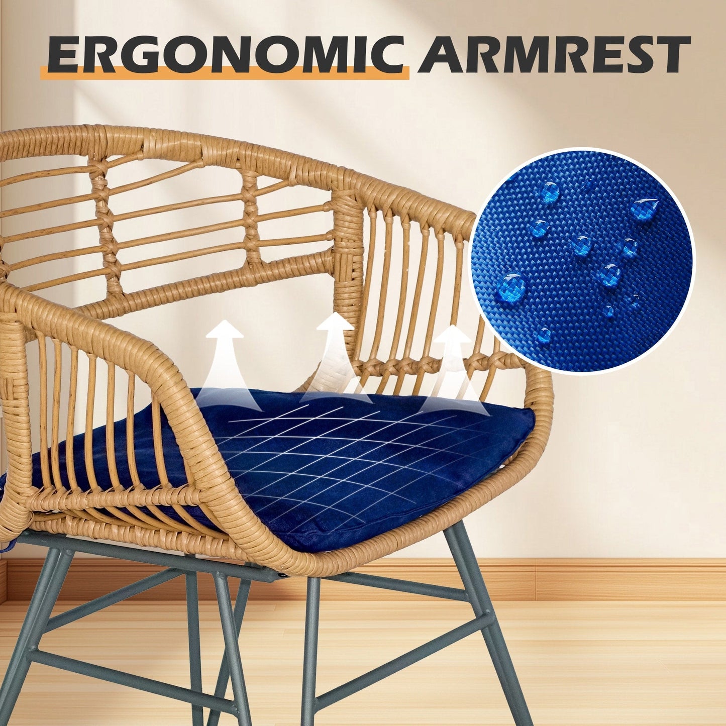 Set da 3 pezzi per mobili da esterno in vimini, da patio, da bistrot, con cuscini, per veranda, piscina, giardino - 21,2 L x 23,6 W x 31,5 H