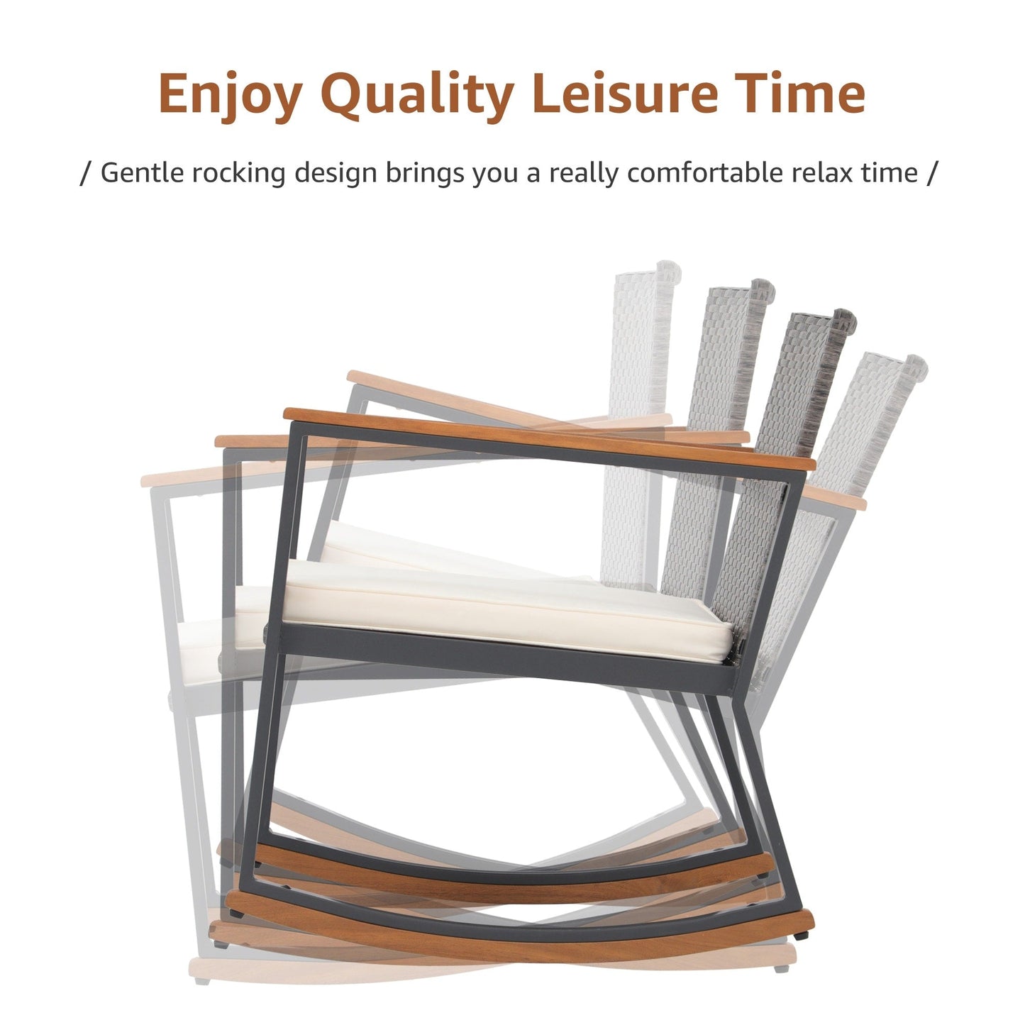 Set di 3 sedie a dondolo in vimini per esterni con cuscini