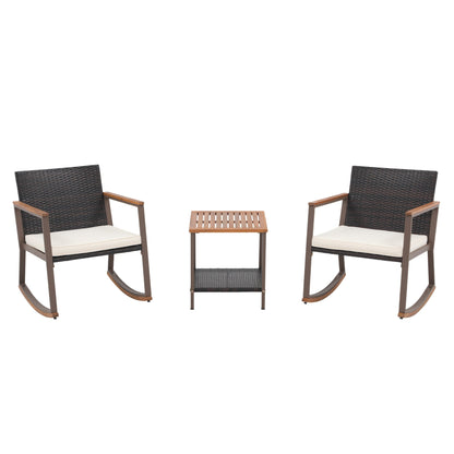 Set di 3 sedie a dondolo in vimini per esterni con cuscini