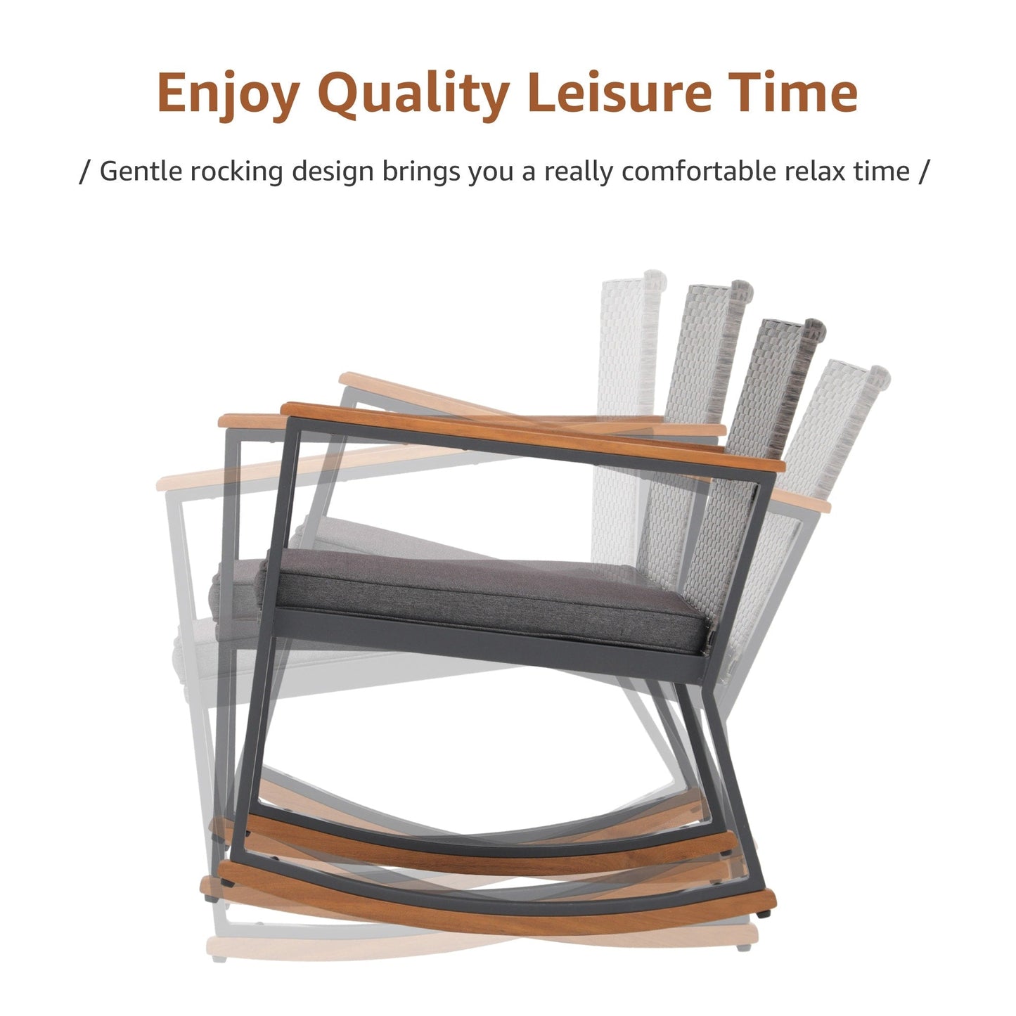 Set di 3 sedie a dondolo in vimini per esterni con cuscini