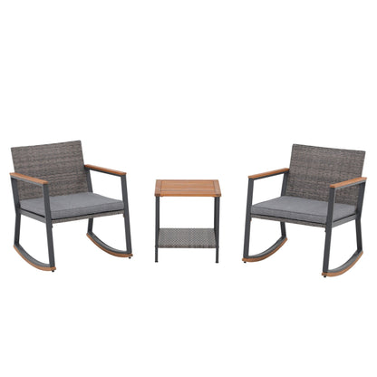 Set di 3 sedie a dondolo in vimini per esterni con cuscini