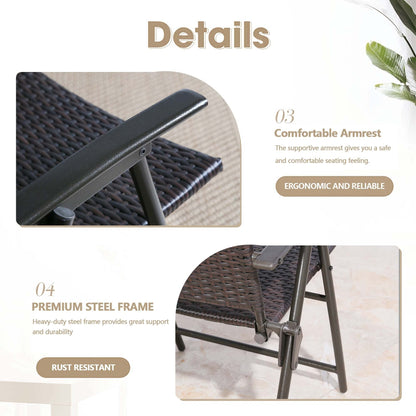 Set da esterno in vimini da 3 pezzi con sedie da pranzo e tavolo da giardino pieghevole