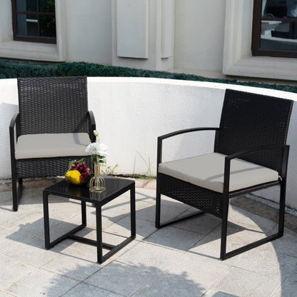Set da bistrot da giardino, 3 pezzi, set di mobili da esterno con tavolo in vetro, set da conversazione in rattan per veranda, giardino, balcone