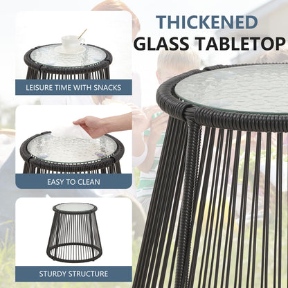 Set da bistrot da conversazione per patio da 3 pezzi, set di mobili da esterno in rattan con tavolo in vetro e 2 poltrone larghe, cuscini per seduta