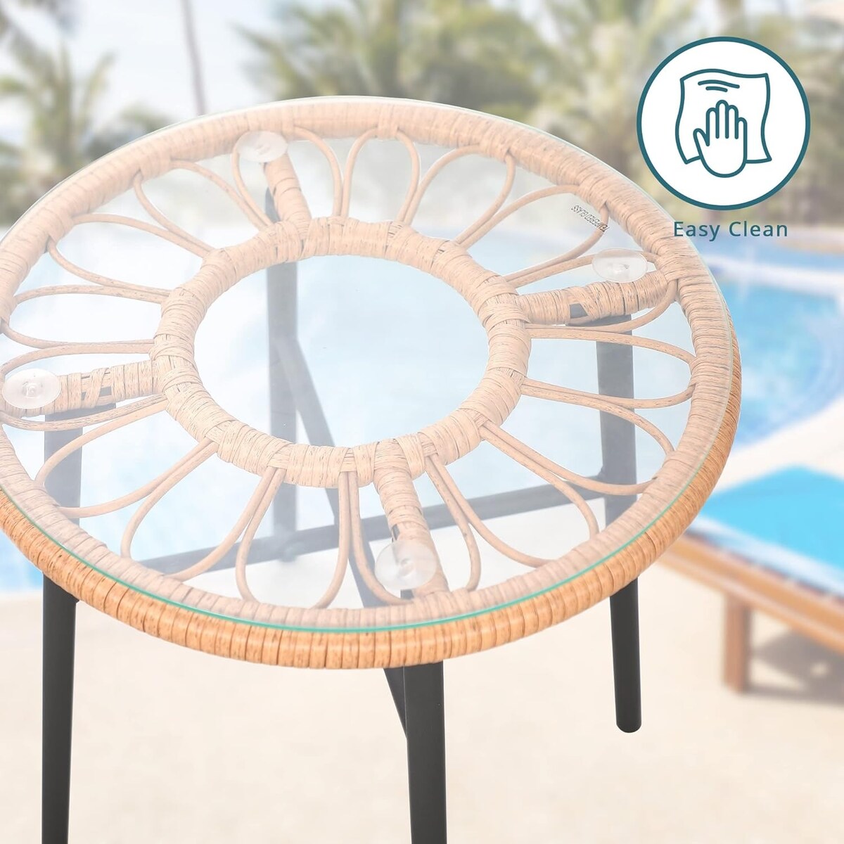 Set da bistrot per conversazione all'aperto da 3 pezzi con tavolo da caffè temperato e sedie in vimini per giardino, balcone, cortile