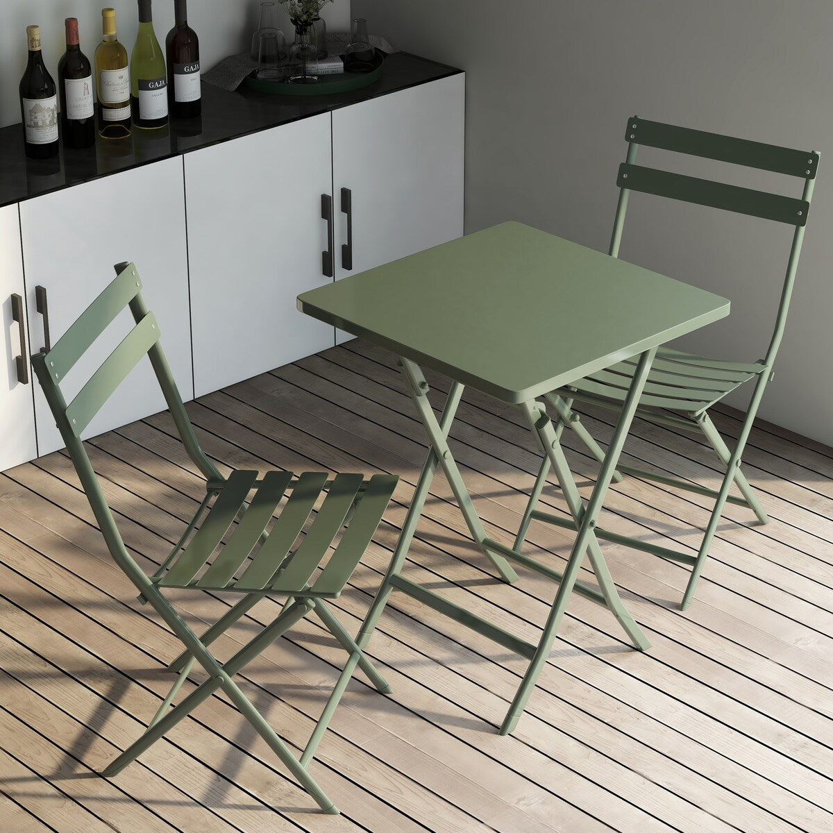 Set da bistrot minimalista da patio, 3 pezzi, tavolo quadrato pieghevole e sedie - 3 pezzi