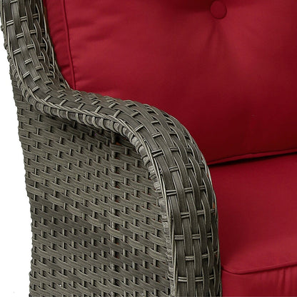 Set di 3 sedie a dondolo girevoli imbottite in rattan per patio con tavolino laterale