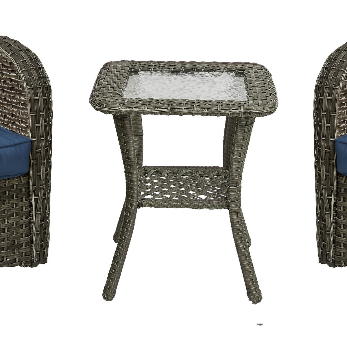 Set di 3 sedie a dondolo girevoli imbottite in rattan per patio con tavolino laterale