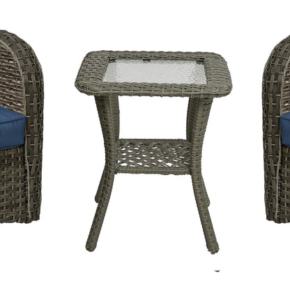 Set di 3 sedie a dondolo girevoli imbottite in rattan per patio con tavolino laterale