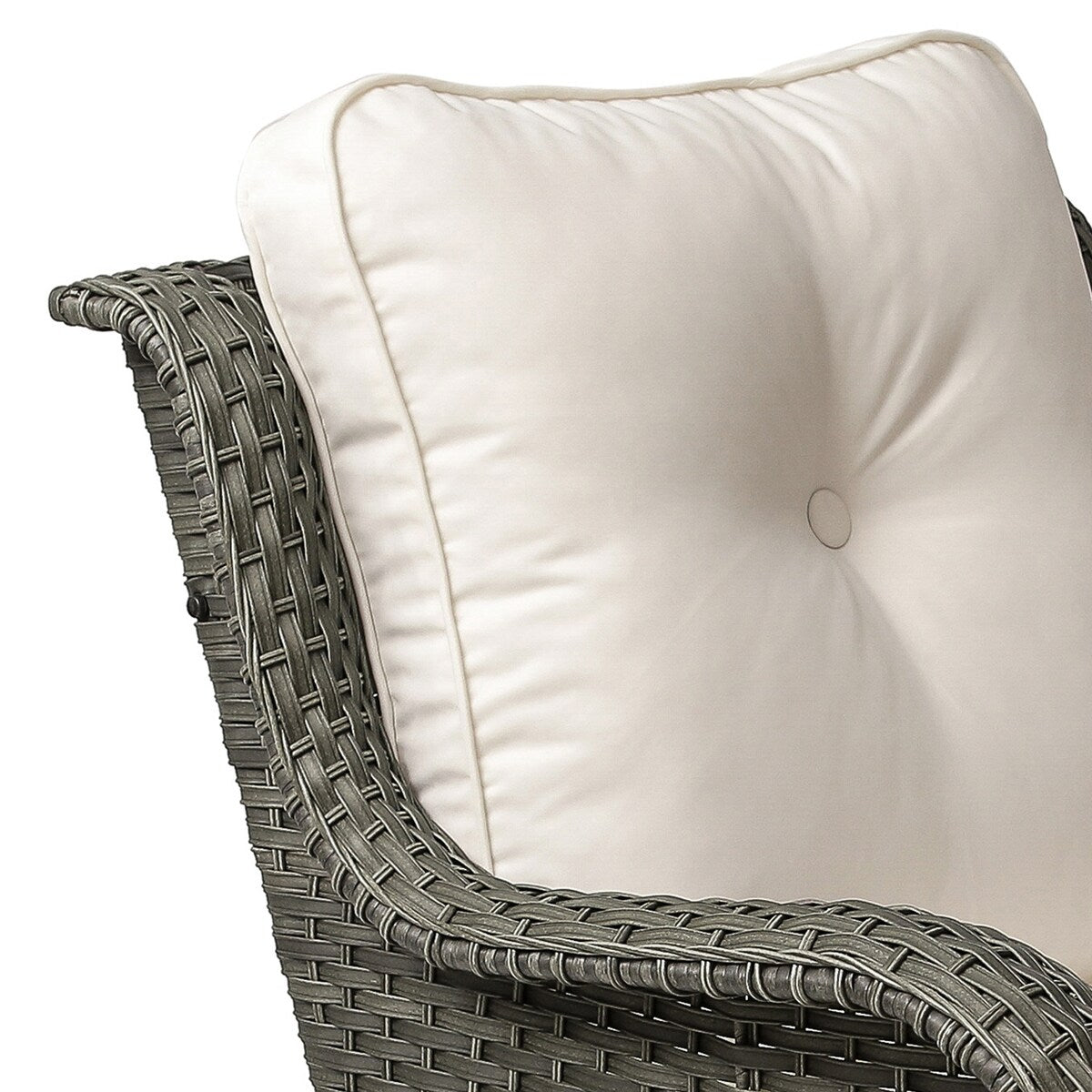 Set di 3 sedie a dondolo girevoli imbottite in rattan per patio con tavolino laterale