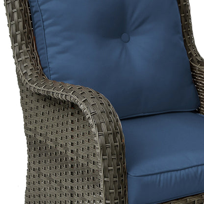 Set di 3 sedie a dondolo girevoli imbottite in rattan per patio con tavolino laterale