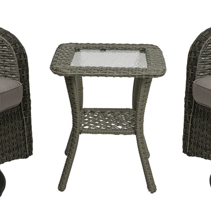 Set di 3 sedie a dondolo girevoli imbottite in rattan per patio con tavolino laterale