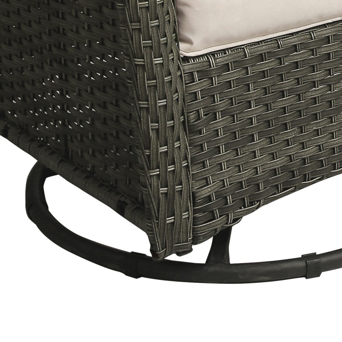 Set di 3 sedie a dondolo girevoli imbottite in rattan per patio con tavolino laterale