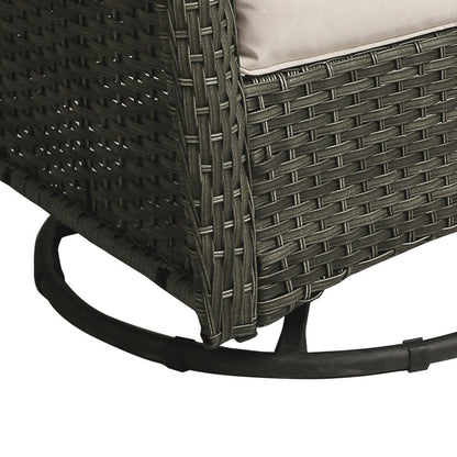 Set di 3 sedie a dondolo girevoli imbottite in rattan per patio con tavolino laterale