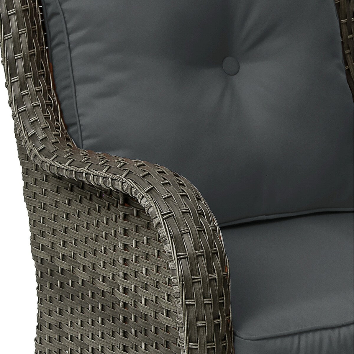 Set di 3 sedie a dondolo girevoli imbottite in rattan per patio con tavolino laterale