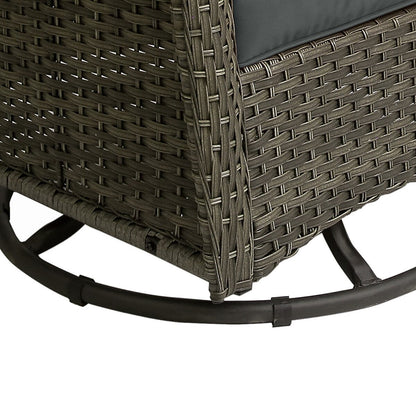 Set di 3 sedie a dondolo girevoli imbottite in rattan per patio con tavolino laterale