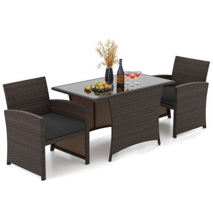 Set da pranzo in vimini da giardino, 3 pezzi, con tavolo in vetro e sedie imbottite - 25 x 23,5 x 31