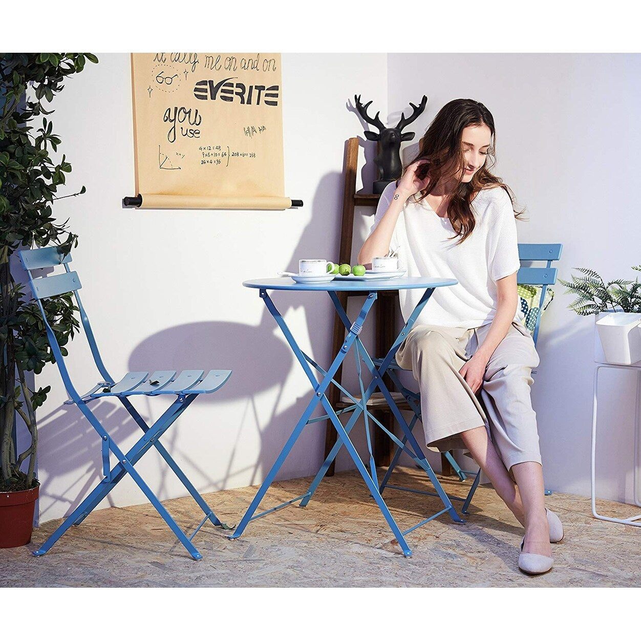 Set da bistrot per patio in acciaio di alta qualità da 3 pezzi Clihome Outdoor