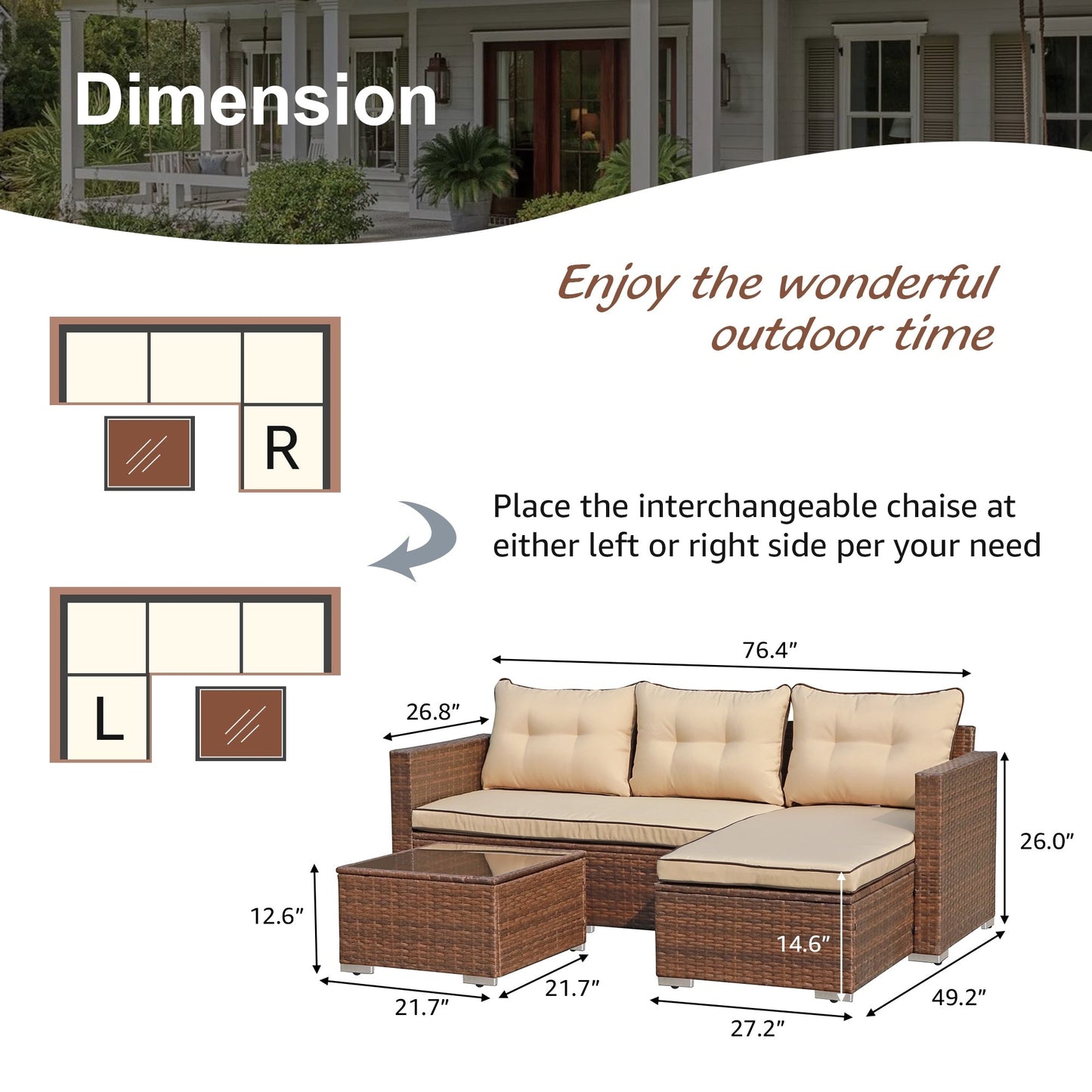 Set di 3 divani componibili da esterno in vimini PE