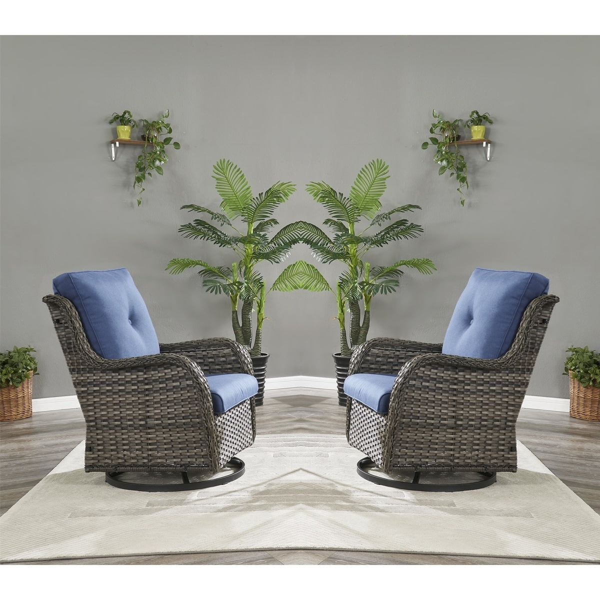 Set di 3 sedie a dondolo girevoli in rattan e vimini Gymojoy con tavolo