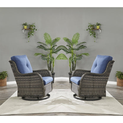 Set di 3 sedie a dondolo girevoli in rattan e vimini Gymojoy con tavolo