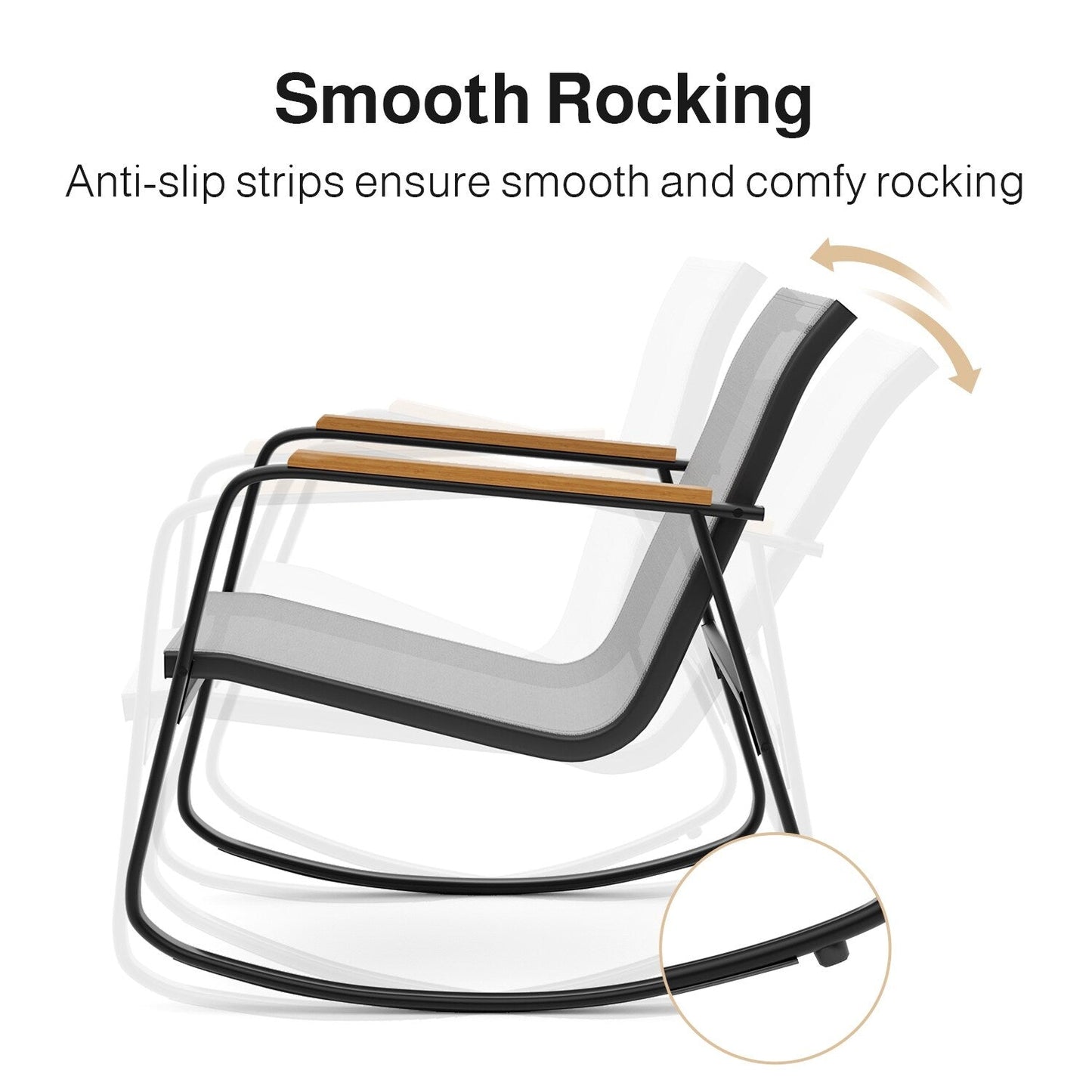 Set da bistrot a dondolo da 3 pezzi, set di mobili da giardino in tessuto textilene, sedie a dondolo per veranda