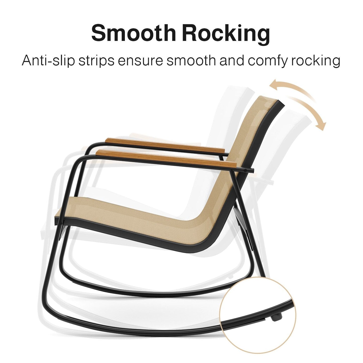 Set da bistrot a dondolo da 3 pezzi, set di mobili da giardino in tessuto textilene, sedie a dondolo per veranda