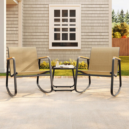 Set da bistrot a dondolo da 3 pezzi, set di mobili da giardino in tessuto textilene, sedie a dondolo per veranda