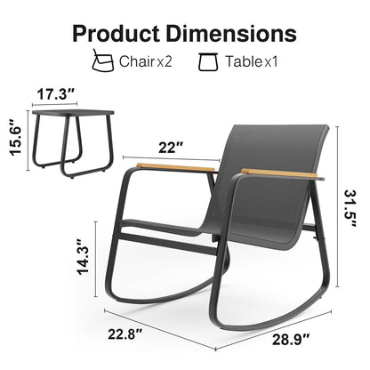 Set da bistrot a dondolo da 3 pezzi, set di mobili da giardino in tessuto textilene, sedie a dondolo per veranda
