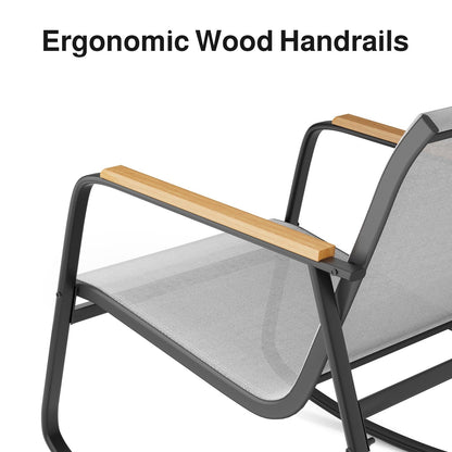 Set da bistrot a dondolo da 3 pezzi, set di mobili da giardino in tessuto textilene, sedie a dondolo per veranda