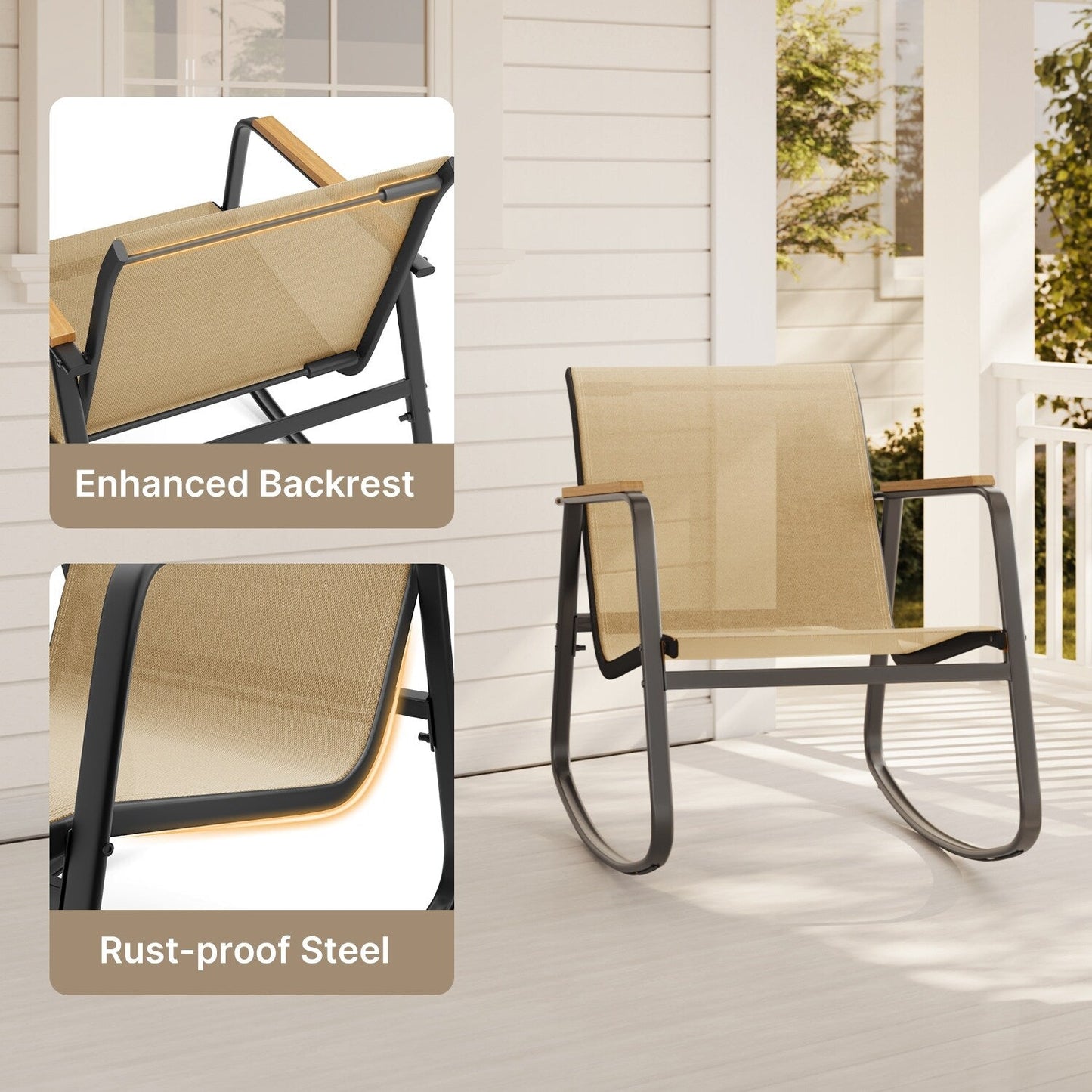 Set da bistrot a dondolo da 3 pezzi, set di mobili da giardino in tessuto textilene, sedie a dondolo per veranda