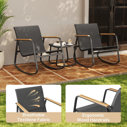 Set da bistrot a dondolo da 3 pezzi, set di mobili da giardino in tessuto textilene, sedie a dondolo per veranda