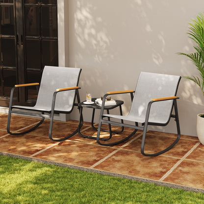 Set da bistrot a dondolo da 3 pezzi, set di mobili da giardino in tessuto textilene, sedie a dondolo per veranda