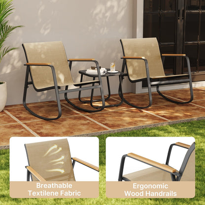 Set da bistrot a dondolo da 3 pezzi, set di mobili da giardino in tessuto textilene, sedie a dondolo per veranda