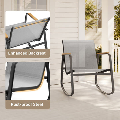 Set da bistrot a dondolo da 3 pezzi, set di mobili da giardino in tessuto textilene, sedie a dondolo per veranda