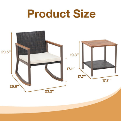 Set da 3 sedie a dondolo per patio, bistrot, sedie da balcone, set da conversazione con tavolino e cuscini