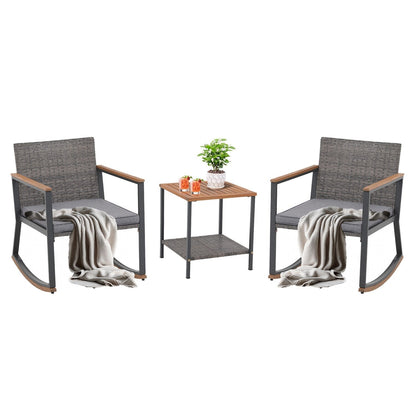Set da 3 sedie a dondolo per patio, bistrot, sedie da balcone, set da conversazione con tavolino e cuscini