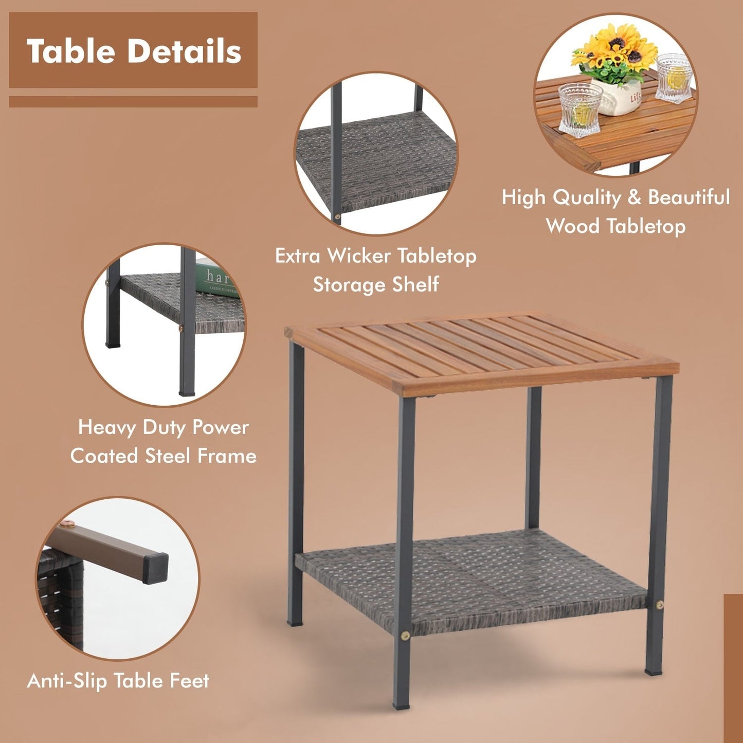 Set da 3 sedie a dondolo per patio, bistrot, sedie da balcone, set da conversazione con tavolino e cuscini