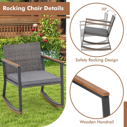 Set da 3 sedie a dondolo per patio, bistrot, sedie da balcone, set da conversazione con tavolino e cuscini