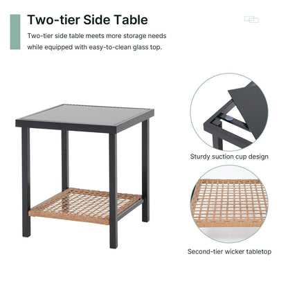Set da 3 sedie a dondolo per patio, bistrot, sedie da balcone, set da conversazione con tavolino e cuscini