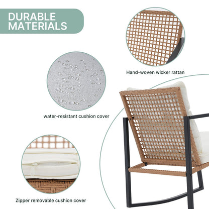 Set da 3 sedie a dondolo per patio, bistrot, sedie da balcone, set da conversazione con tavolino e cuscini