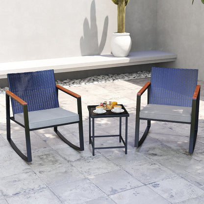 Set da bistrot a dondolo da giardino in vimini da 3 pezzi, set da pub con sedia a dondolo e tavolo in vetro