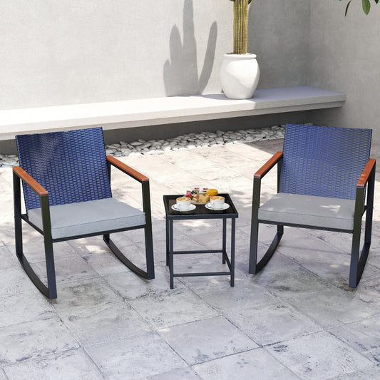 Set da bistrot a dondolo da giardino in vimini da 3 pezzi, set da pub con sedia a dondolo e tavolo in vetro