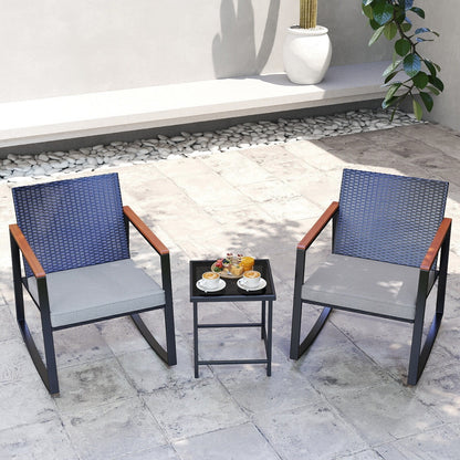 Set da bistrot a dondolo da giardino in vimini da 3 pezzi, set da pub con sedia a dondolo e tavolo in vetro